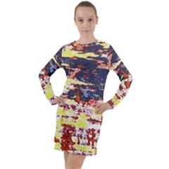 Multicolored Abstract Grunge Texture Print Long Sleeve Hoodie Dress