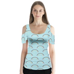 Pattern Arc En Ciel/nuages Butterfly Sleeve Cutout Tee 