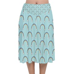 Pattern Arc En Ciel/nuages Velvet Flared Midi Skirt by kcreatif