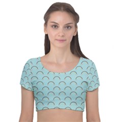 Pattern Arc En Ciel/nuages Velvet Short Sleeve Crop Top  by kcreatif