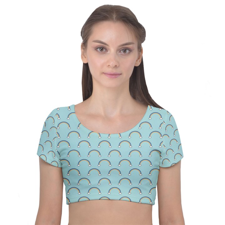 Pattern Arc en ciel/Nuages Velvet Short Sleeve Crop Top 