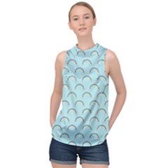 Pattern Arc En Ciel/nuages High Neck Satin Top by kcreatif