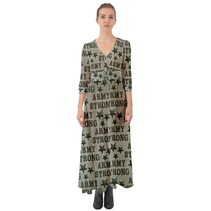 Army Stong Military Button Up Boho Maxi Dress