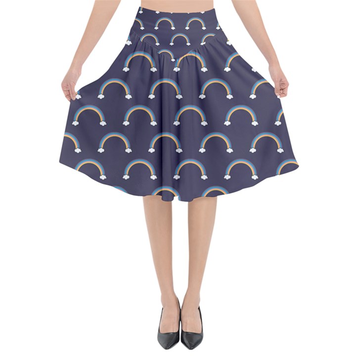 Pattern Arc en ciel/Nuages Flared Midi Skirt