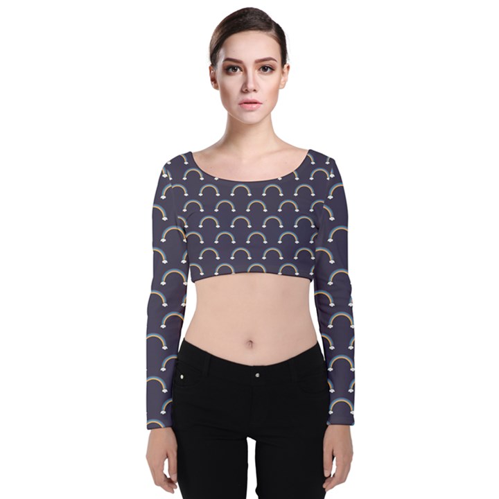 Pattern Arc en ciel/Nuages Velvet Long Sleeve Crop Top