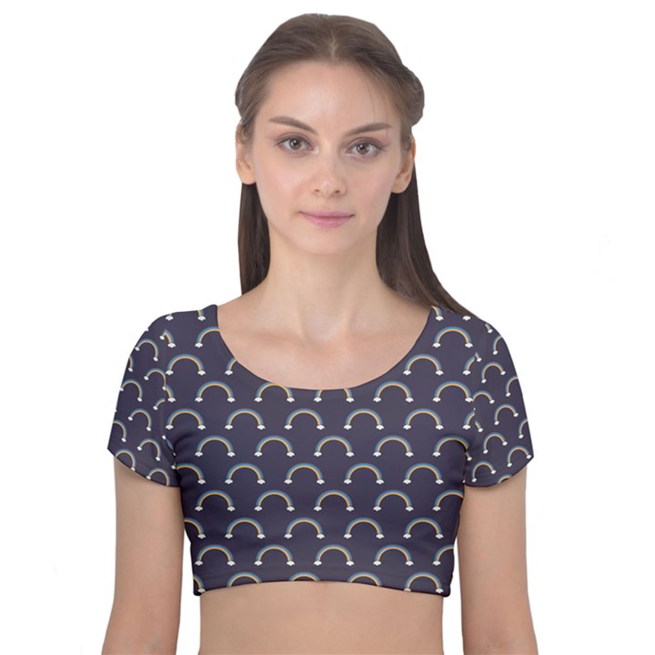 Pattern Arc en ciel/Nuages Velvet Short Sleeve Crop Top 