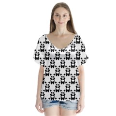 Pattern Bébé Panda V-neck Flutter Sleeve Top by kcreatif