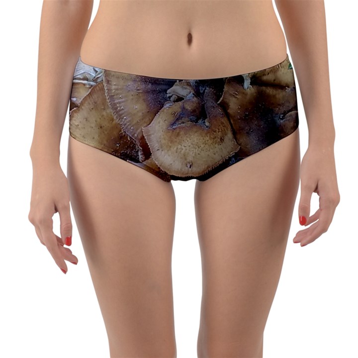 Close Up Mushroom Abstract Reversible Mid-Waist Bikini Bottoms