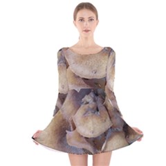 Close Up Mushroom Abstract Long Sleeve Velvet Skater Dress by Fractalsandkaleidoscopes