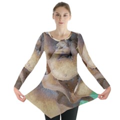 Close Up Mushroom Abstract Long Sleeve Tunic  by Fractalsandkaleidoscopes