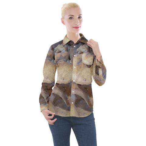 Close Up Mushroom Abstract Women s Long Sleeve Pocket Shirt by Fractalsandkaleidoscopes