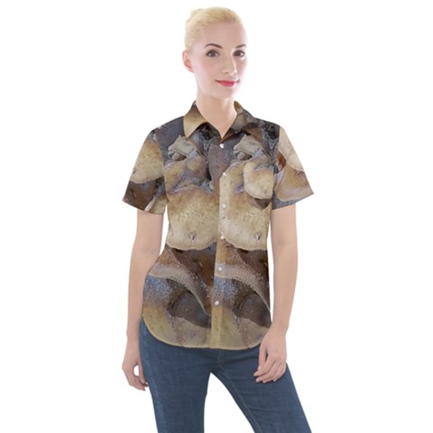 Close Up Mushroom Abstract Women s Short Sleeve Pocket Shirt by Fractalsandkaleidoscopes