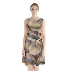 Close Up Mushroom Abstract Sleeveless Waist Tie Chiffon Dress