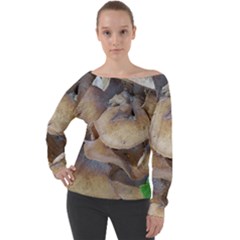 Close Up Mushroom Abstract Off Shoulder Long Sleeve Velour Top