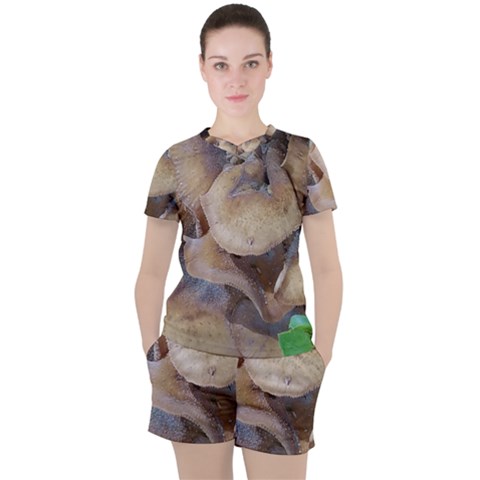 Close Up Mushroom Abstract Women s Tee And Shorts Set by Fractalsandkaleidoscopes