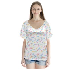 Texture Background Pastel Box V-neck Flutter Sleeve Top by HermanTelo