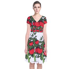 Tomato Garden Vine Plants Red Short Sleeve Front Wrap Dress by HermanTelo