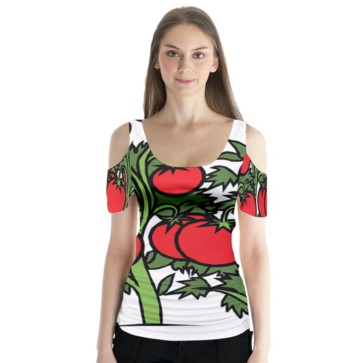 Tomato Garden Vine Plants Red Butterfly Sleeve Cutout Tee 