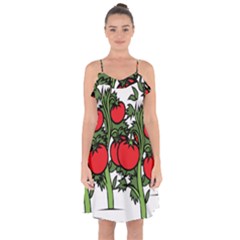 Tomato Garden Vine Plants Red Ruffle Detail Chiffon Dress