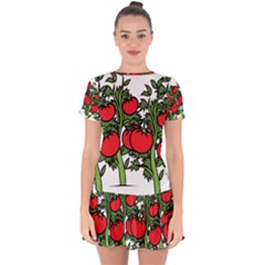 Tomato Garden Vine Plants Red Drop Hem Mini Chiffon Dress