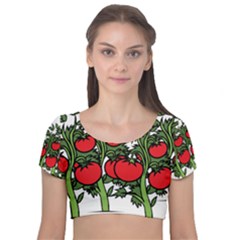 Tomato Garden Vine Plants Red Velvet Short Sleeve Crop Top 