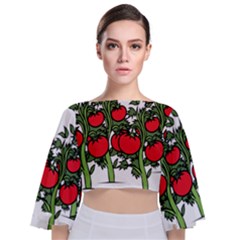 Tomato Garden Vine Plants Red Tie Back Butterfly Sleeve Chiffon Top