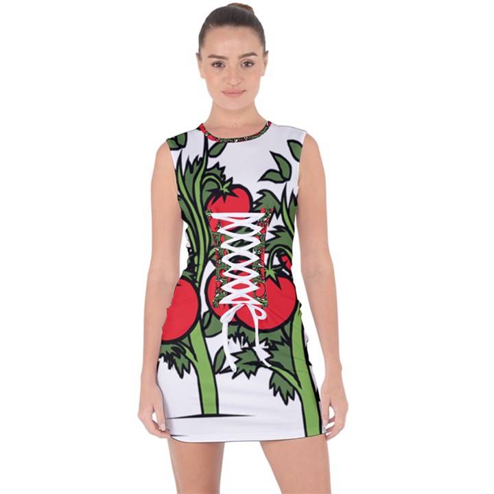 Tomato Garden Vine Plants Red Lace Up Front Bodycon Dress