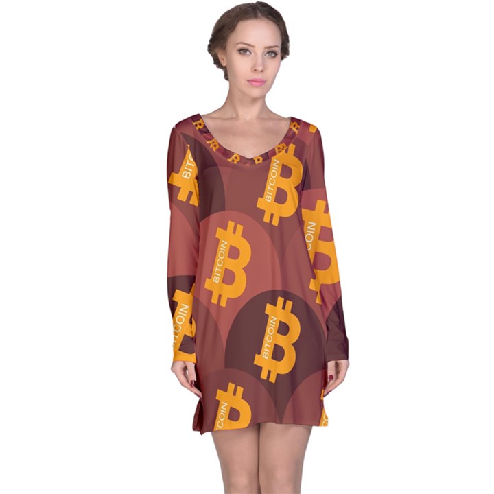 Cryptocurrency Bitcoin Digital Long Sleeve Nightdress