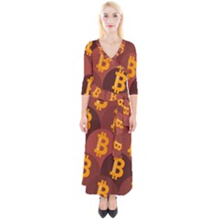 Cryptocurrency Bitcoin Digital Quarter Sleeve Wrap Maxi Dress