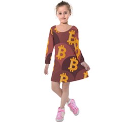 Cryptocurrency Bitcoin Digital Kids  Long Sleeve Velvet Dress by HermanTelo