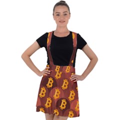 Cryptocurrency Bitcoin Digital Velvet Suspender Skater Skirt by HermanTelo