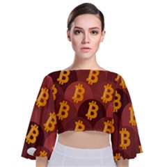 Cryptocurrency Bitcoin Digital Tie Back Butterfly Sleeve Chiffon Top by HermanTelo