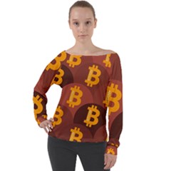 Cryptocurrency Bitcoin Digital Off Shoulder Long Sleeve Velour Top by HermanTelo