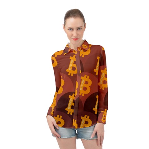 Cryptocurrency Bitcoin Digital Long Sleeve Chiffon Shirt by HermanTelo