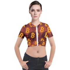 Cryptocurrency Bitcoin Digital Short Sleeve Cropped Jacket by HermanTelo