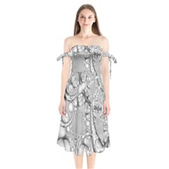 Illustrations Entwine Fractals Shoulder Tie Bardot Midi Dress by HermanTelo