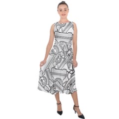 Phone Communication Technology Midi Tie-back Chiffon Dress by HermanTelo