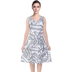 Phone Communication Technology V-neck Midi Sleeveless Dress  by HermanTelo