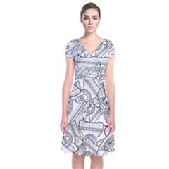 Phone Communication Technology Short Sleeve Front Wrap Dress