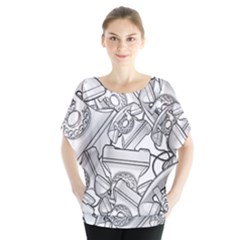 Phone Communication Technology Batwing Chiffon Blouse