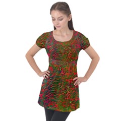 Background Pattern Texture Puff Sleeve Tunic Top