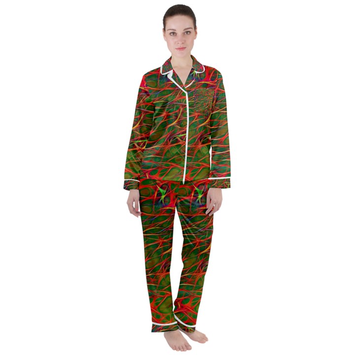 Background Pattern Texture Satin Long Sleeve Pyjamas Set