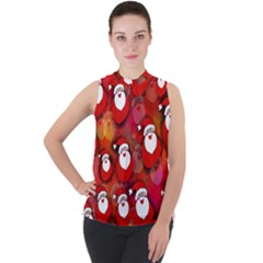 Santa Clause Mock Neck Chiffon Sleeveless Top by HermanTelo