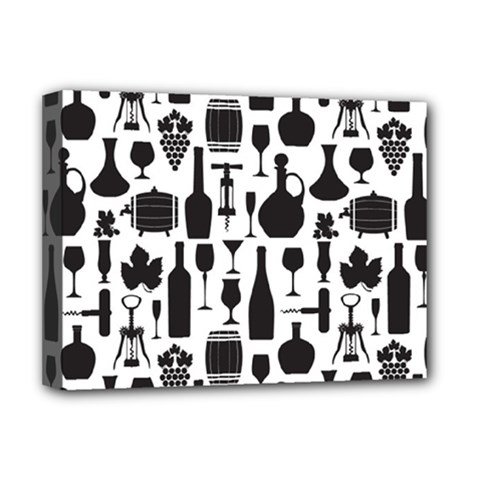 Wine Pattern Black White Deluxe Canvas 16  X 12  (stretched)  by Vaneshart