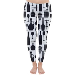 Wine Pattern Black White Classic Winter Leggings by Vaneshart