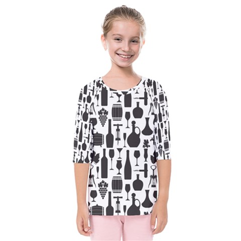 Wine Pattern Black White Kids  Quarter Sleeve Raglan Tee by Vaneshart