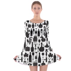 Wine Pattern Black White Long Sleeve Skater Dress