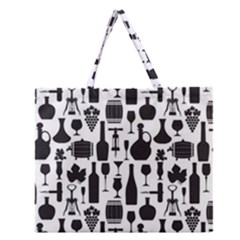 Wine Pattern Black White Zipper Large Tote Bag by Vaneshart