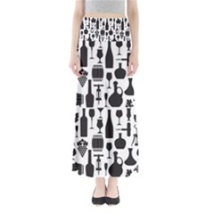 Wine Pattern Black White Full Length Maxi Skirt by Vaneshart