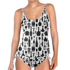 Wine Pattern Black White Tankini Set by Vaneshart